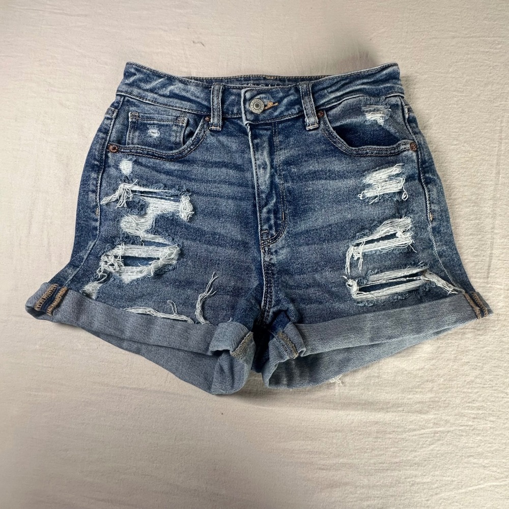 American Eagle High Rise Micro Mini Women's Distressed Cut Off Denim Shorts 2